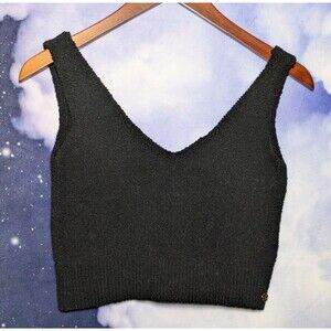 Buffbunny Black Textured Knit Tank Top Size Small Cropped Athletic Y2K Sporty